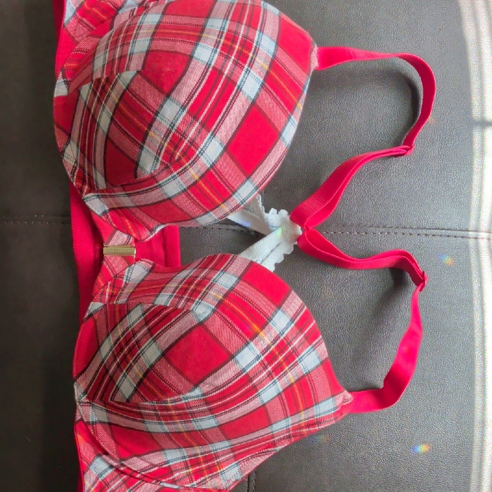 Cacique Red Plaid T-Shirt Bra with Molded Cups
